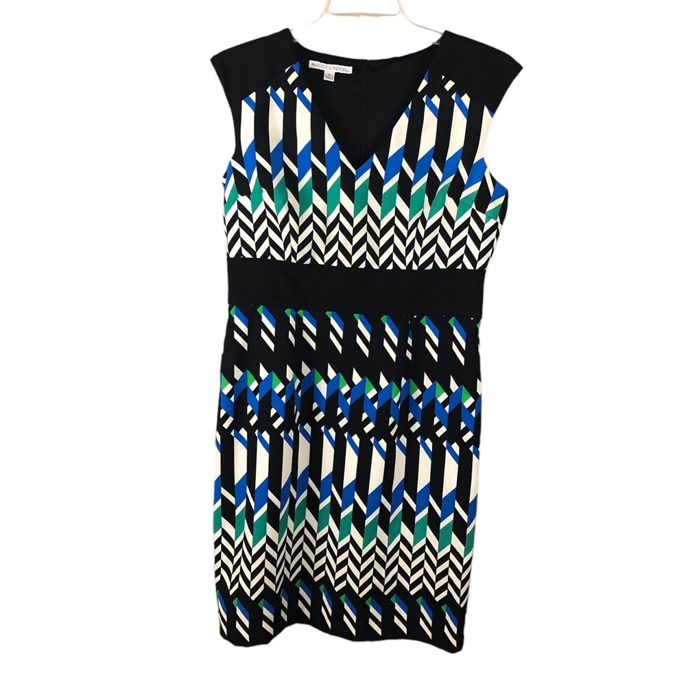 Women's Maggy London Multi-Colored Geometric Patterned Sheath Dress. Size 14.